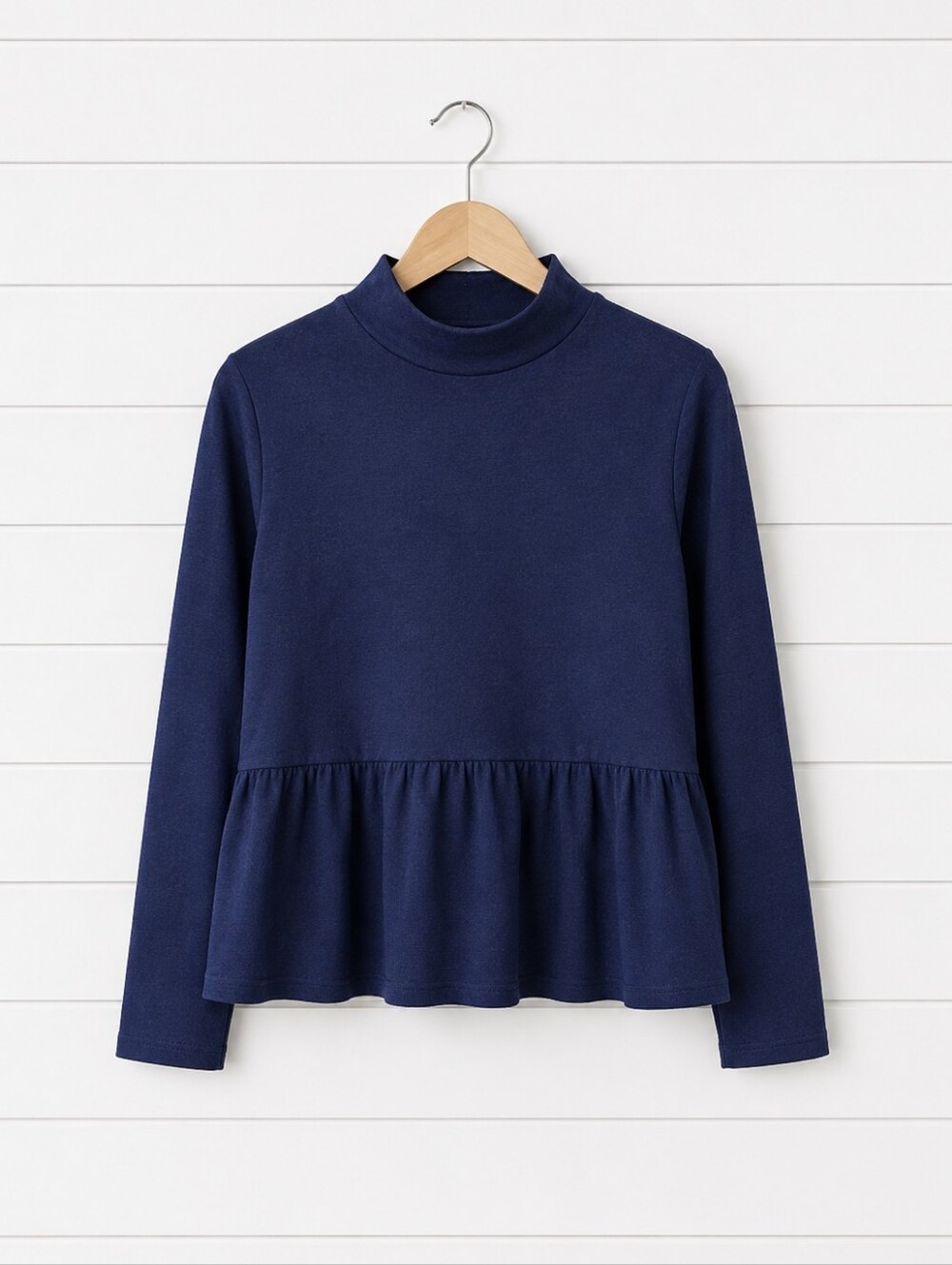 NWT Crown & Ivy Navy Blue Peplum PS Long Sleeve Sweatshirt Turtleneck
